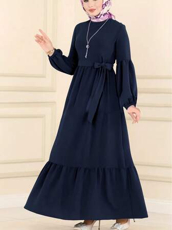 Women's Elegant Solid Color Long Sleeve Dress, Spring/Summer
