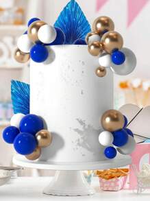 37 Stück bunte Schaumstoffkugel-Tortendekoration, bohemian-Stil Tortendekoration, imitierte Palmblatt-Papier-Fächer Tortendekoration, blaue oder schwarz-goldene Themen-Serie für Torten, geeignet für Taufen, Gender-Enthüllungspartys, Geburtstagsfeiern, Rentenfeiern, Junggesellinnenabschiede, Muttertag, Hochzeitstorten und Valentinstag, verschiedene thematische Tortendekoration