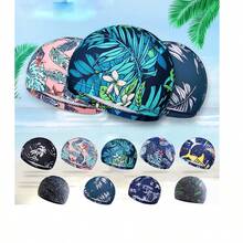 Gorro de natación de tela estampada, de secado rápido, transpirable y con estilo, para hombres y mujeres adultos, esenciales y accesorios de playa, flotador de piscina