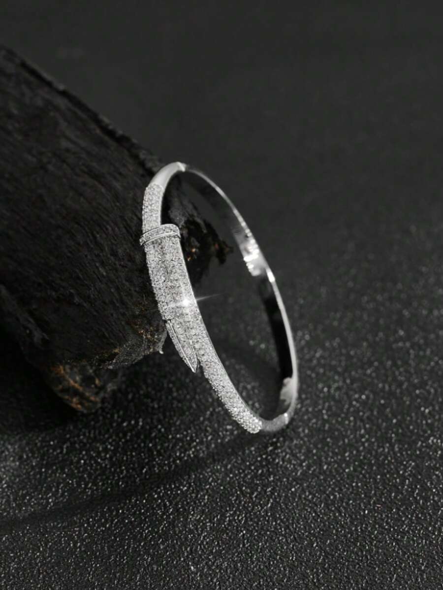 1pc Women's Minimalist Elegant Cubic Zirconia Bangle Bracelet, Suitable For Everyday Wear