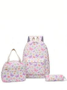 2025 New Butterfly Print Backpack Set, Includes Cute Shoulder Bag, Insulated Lunch Bag, Stationery Pouch, Large Capacity Backpack Suitable For Elementary, Middle, And High School Students - Multicolor - View 2