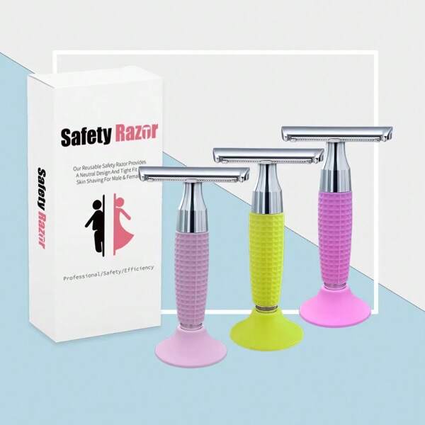 Safety Razor For Women With 10 Blades, Reusable Single Blade Razors , Silicone Non-Slip Handle Safety Razor, Smooth Close Shave For Ideal Gift For Girlfriend, Birthday