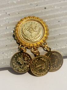 2pcS Bohemian Style Coin Brooch, Cheongsam Pendant With Small Ornaments, Female Lapel Button Ancient Style.