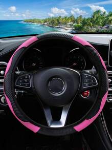 1pc Carbon Fiber Leather Comfortable Car Without Inner Ring Steering Wheel Cover Car Accessories Suitable For 14.5-15 Inch Steering Wheel Car Interior Products Unisex All Season Universal