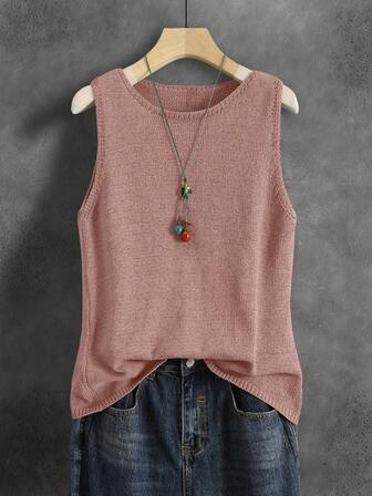Solid Color Knitted Vest For Women, Retro Japanese Style, Layered Wear Short Casual Summer Holiday Versatile, Autumn Early Transition, Layered Wear Commute, Minimalist Retro Colorful Music Festival School Uniform Crop Top