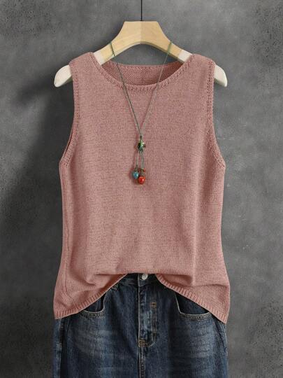 Solid Color Knitted Vest For Women, Retro Japanese Style, Layered Wear Short Casual Summer Holiday Versatile, Autumn Early Transition, Layered Wear Commute, Minimalist Retro Colorful Music Festival School Uniform Crop Top