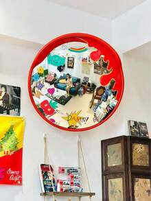 Espejo decorativo de ángulo ancho convexo y cóncavo para colgar en la pared, de 30/45 pulgadas, de estilo DIY pintado a mano, para decoración del hogar, como accesorio de fotografía para fiestas, espejo de estilo hip-hop, decoración de tienda - Multicolor - Ver 5