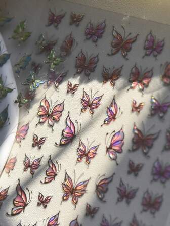 1 件 5D 闪光蝴蝶指甲贴纸，适合儿童可爱极光蝴蝶指甲装饰贴花 DIY 美甲粘性滑块按压指甲