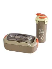 2件套分层隔层午餐盒、水杯、便携式便当盒套装、密封午餐盒、学生简易午餐盒、学校用品