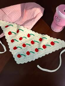 1 件复古女式头巾针织手工辣妹三角围巾，甜美可爱钩花头巾，钩针发带，适合日常使用时尚发饰