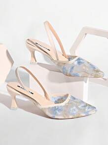 Fall/Winter 2025 New Chinese Style White High Heel Mules, Women Pointed Toe Lace Embroidery Slip-On Sandals,Elegant,Women Pumps,Elegent,Party Outfits