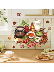 Kitchen Stickers/Decorative Stickers Kitchenware Ingredients Stickers Waterproof And Dustproof Stickers, 1 Piece Pvc Material Removable Wear-Resistant Stickers, Wall Stickers 11.6*9.4 Inches, Suitable For Kitchen Decoration, Wall Decoration, Restaurant Decoration, Interesting Birthday Gifts, Graduation Gifts, Make Your Home A New Look
