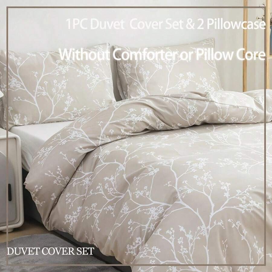 3 pièces Ensemble de literie imprimé doux et respirant - Housse de couette + Taie d'oreiller, convient pour la chambre à coucher et la chambre d'amis (Housse de couette + Taie d'oreiller seulement, sans couette et insert de coussin), Toutes saisons