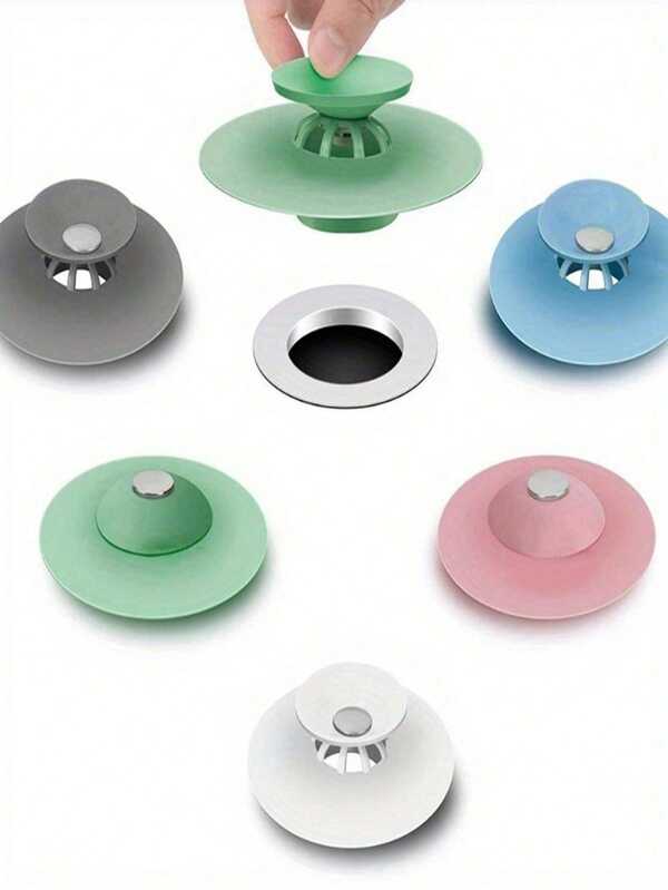 1/5 pièces Bouchon de vidange 2-en-1 en silicone avec filtre - Attrape-cheveux pour salle de bain, baignoire, évier - Couvercle antidérapant pour cuisine, salle de bain, sol de buanderie, spa, filtre, accessoires de maison