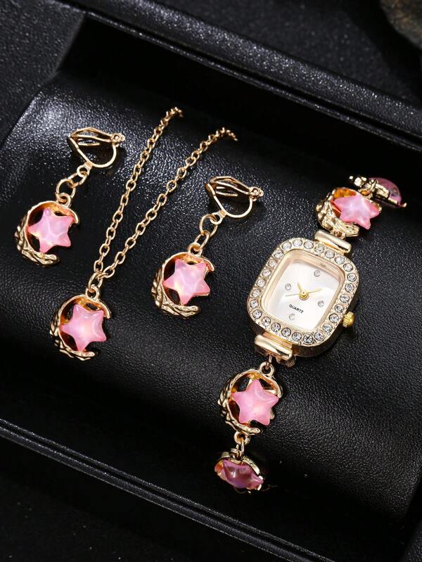 1pc Teenage Girls Advanced Fashionable Elegant Star Strap Quartz Watch, Adjustable Bracelet Watch Suitable For Daily Life And Gift