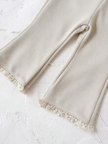 2 件套女婴碎花彼得潘领休闲长袖运动衫和长裤，春秋装 - 杏色 - 查看 10