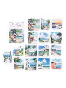 MOCARD 15入/包 大尺寸水彩風景貼紙，創意美學裝飾貼紙，DIY剪貼簿手工材料，節日禮物，個性化文具，學校用品，開學季 - 藍色 - 查看 10