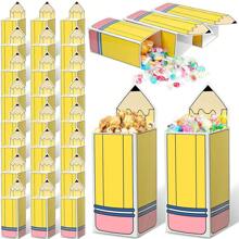 3pcs/6pcs/12pcs Pencil Shaped Candy Boxes Popcorn Box Pencil Gift Bags Snack Paper Containers For Graduation Back To S Chool Classroom Decoration