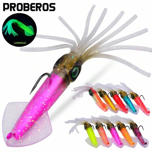 PROBEROS 5 Stücke 35g/47g Kalmar-Typ Leuchtköder aus PVC & Blei-Kopfjig für Thunfisch & Kraken, ideal für Hochseefischen