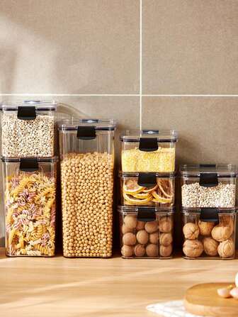 4pcs Kitchen Airtight Cereal Jars, Multi-Size Food Storage Containers, Kitchen Measuring Cup, Rice Bucket, Dried Fruit Moisture-Proof Box, Transparent Sealed Storage Jars