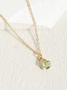 1pc Fashionable High-End Shiny, Elegant, Minimalist Heart & Water Drop Zodiac Birthstone Crystal Zirconia Pendant Necklace, Suitable For Daily Wear, Gift For Family And Friends