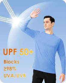 Boladeci Men's UPF 50 Sun Protection UV SPF Shirts Long Sleeve Lightweight Quick Dry Swim T-Shirts Rash Guard - Light Blue - View 2