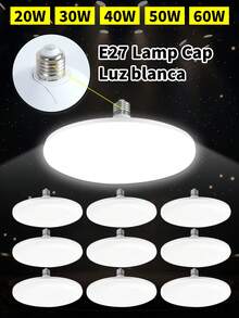 Foco LED Redondo de Alta Potencia 20W/30W/40W/50W/60W, Luz Blanca Fría 6500K, Bombilla Ahorro de Energía AC85-265V 50/60Hz, Lámpara para Techo con Rosca E27 Universal, Iluminación Moderna para Hogar, Oficina, Sala, Baño, Interior y Exterior, 50,000 Horas de Vida Útil, Luz Intensa para Casa o Negocio, Lámpara LED para Cuarto, Cocina o Pasillo - Torta blanca por 6500 K - Ver 2