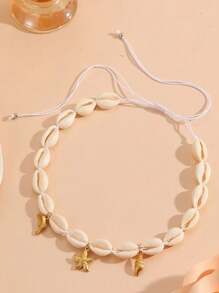 1 Set Ozean-themenfarma Muschelarmband, Hawaii-Stil Muschelhalskette, 18 Karat vergoldeter Edelstahl Clownfisch & Muschel Anhänger Schmuckset, geeignet für Frauen Strandurlaub