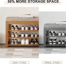 Banco zapatero con cojín de 120 cm, Banco de entrada de 3 niveles con almacenamiento, Banco zapatero de bambú para entrada, pasillo, dormitorio, sala de estar - Multicolor - Ver 9