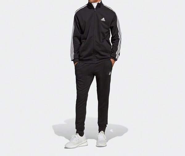 Adidas Conjunto de agasalho esportivo masculino de malha com 3 listras, incluindo blusa com capuz e calça de moletom slim