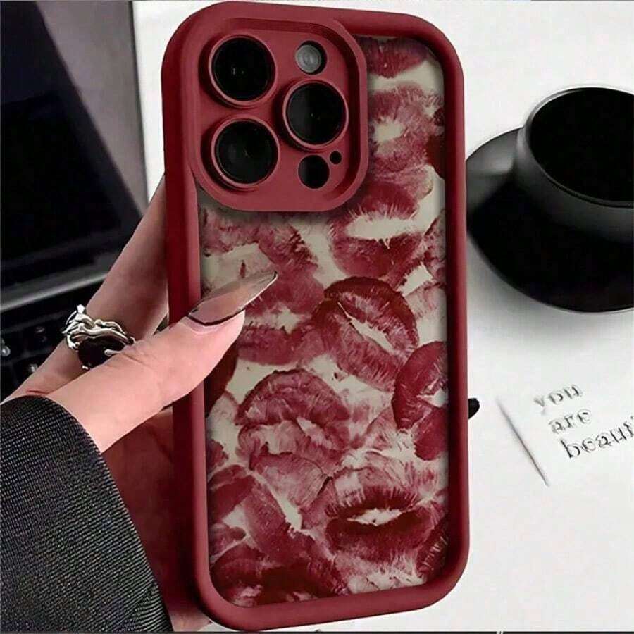 Red Lip Printed Phone Case For IPhone 16 15 14 13 12 11 Pro Max, Beautiful Valentine's Day Gift, Made Of TPU Material Protective Case   For Iphone 17 Pro Max Cute Christmas Phone Case - 款式1(1件) - 查看 1