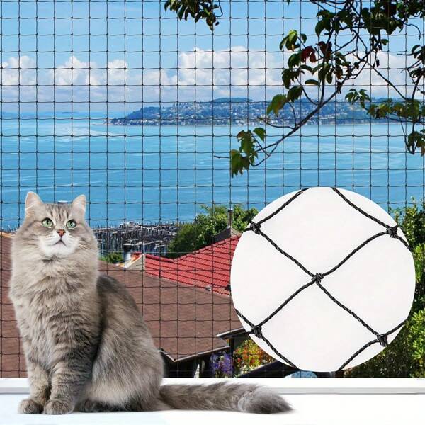 Rede para gatos para varanda, rede para gatos de 6 x 3 m, rede para varanda reforçada com arame, rede para gatos, rede de proteção para gatos resistente a raios UV e intempéries para varandas, janelas, preta