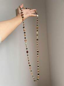 1pc Vintage Versatile Elegant Handmade Natural Shell & Crystal Beaded Long Sweater Chain Necklace