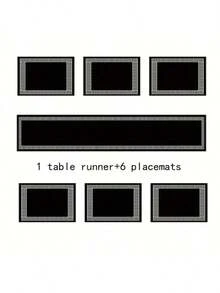 7pcs/Set Geometric Greek Key Design Placemats & Table Runners, Washable Navy Blue Dining Table Mat For Restaurant, Kitchen, Outdoor Party Decoration - Black - View 2