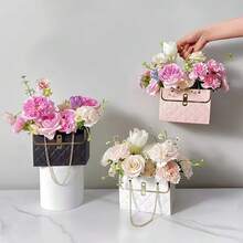 1/3pcs Floral Hand-Held Packaging Bags, Foldable Bouquet Hand-Held Fresh Flower Gift Box, Elegant Flower Box, Gift Packaging Bags Suitable For Women's Day, Valentine's Day, Mother's Day, Teacher's Day, Wedding Party - Pink - View 3