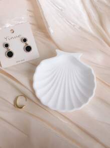 1 pieza Plato decorativo de concha blanca estilo SNS, accesorio de fondo para exhibición de joyería, prop para fotografía