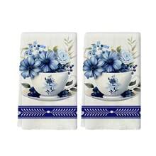 2 Pieces Set Of Kitchen Towels With Classic Retro Color Patterns Of Blue And White Porcelain, Blue And White, Soft And Absorbent Decorative Polyester Dishwashing Towels, Machine Washable, Size 40 * 60cm, Suitable For Decoration In Kitchens, Restaurants, Family Banquets And Parties, And Can Also Be Given As Gifts.