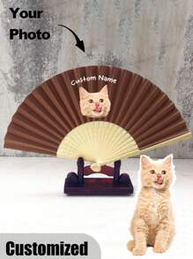 Éventail de mariage personnalisé avec photo et nom de compagnie de compagnie animale, éventail classique DIY, de haute qualité, personnalisé, élégant, exquis, personnalisé, cadeau unique idéal