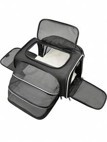 便携式猫笼 - 适用于中型猫和体重不超过 15 磅的小型犬的软边猫笼、宠物包、航空认可的旅行犬笼、手持式宠物笼、宠物背包