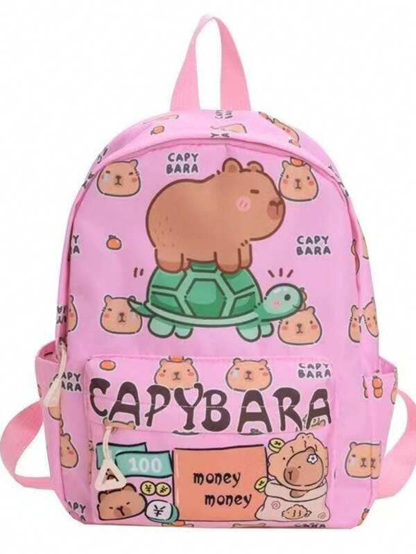 Großer Kapazität süßer Cartoon Nilpferd Rucksack, einfacher Schulbeutel für Mittelstufe Schüler, vielseitig &