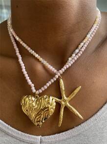 Starfish, Big Fish & Dragonfly Stainless Steel Beaded Necklace For Women, Beach & Resort Style