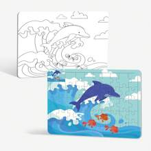 Qiwan 48Pcs Ocean Animals Underwater World Interlocking Puzzle, Shark, Sea Turtle, Octopus, Dolphin, Whale, Seahorse,White Coloring Board Double-Sided Educational Toys ,Birthday Party Gifts For Kids