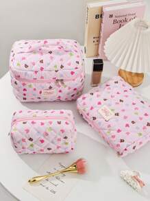 1 Peça/Conjunto Bolsa de Maquiagem com Estampa Fofa de Urso Colorido, Bolsa de Higiene Pessoal de Grande Capacidade com Alça, Bolsa de Embreagem Portátil com Estampa de Listras, Bolsa de Cosméticos Casual Octogonal para Mulheres, Mini Organizador de Pincéis de Maquiagem, Bolsa Pequena de Cosméticos, Essenciais de Viagem para Férias, Volta às Aulas, Bolsa Escolar, Bolsa de Viagem para Mulheres
