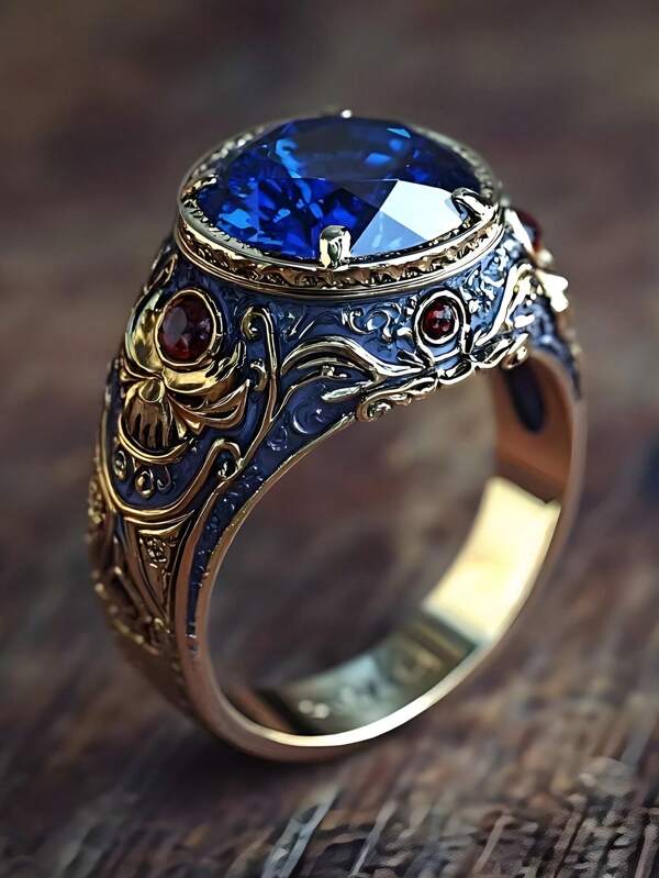 خاتم رجالي من الحجر الأزرق الزركوني بتصميم عتيق وعصري، هدية مجوهرات للزفاف والخطوبة والمناسبات