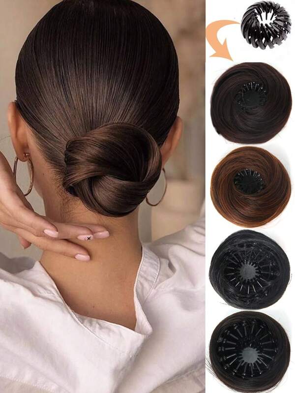 Accessori per capelli sintetici per chignon, codini e raccolti, in nero e marrone, per donne e ragazze per uso quotidiano e per feste
