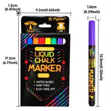 8 Farben flüssiger löschbarer Kreidestift - waschbare und feuchtwischbare fluoreszierende Marker, geeignet für Tafel, Glas, Abschlussfeier, Schule, Kinder, Autoreparatur, Schulbedarf, Rückkehr zur Schule