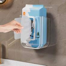 1pc Wall-Mounted Wet Wipes Dispenser, No Drill Wet Wipes Organizer, Transparent Glacier Wave Pattern Tissue Box, Refillable Wet Wipes Container, Waterproof Bathroom Wall-Mounted Storage Box, Suitable For Bathroom, Kitchen, Bedroom And Other Home Spaces, Wet Wipes Bathroom Accessory - Multicolor - View 6