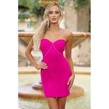 Mini Dresses For Women Elegant Women's Stunning Hot Pink Mini Dress Featuring Sparkling Diamond Chain Straps And A Flattering Fit, Crafted From Luxe Fabric For Glamorous Nights, Cocktail Parties, Night Out Events, Or Celebrations - Medium - View 1