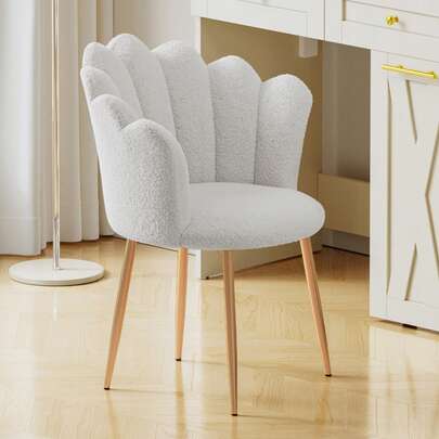 Jooli H White Armchair Tub Chair, Velvet Vanity Dressing Table Chair Accent Chair With Gold Metal Legs, Comfy Chair For Bedroom, Living Room, Dining Room