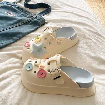 Sandalias de verano 2025 con suela gruesa de EVA, botón en forma de estrella, antideslizante, cómodas para la playa, la piscina, las vacaciones y uso en casa